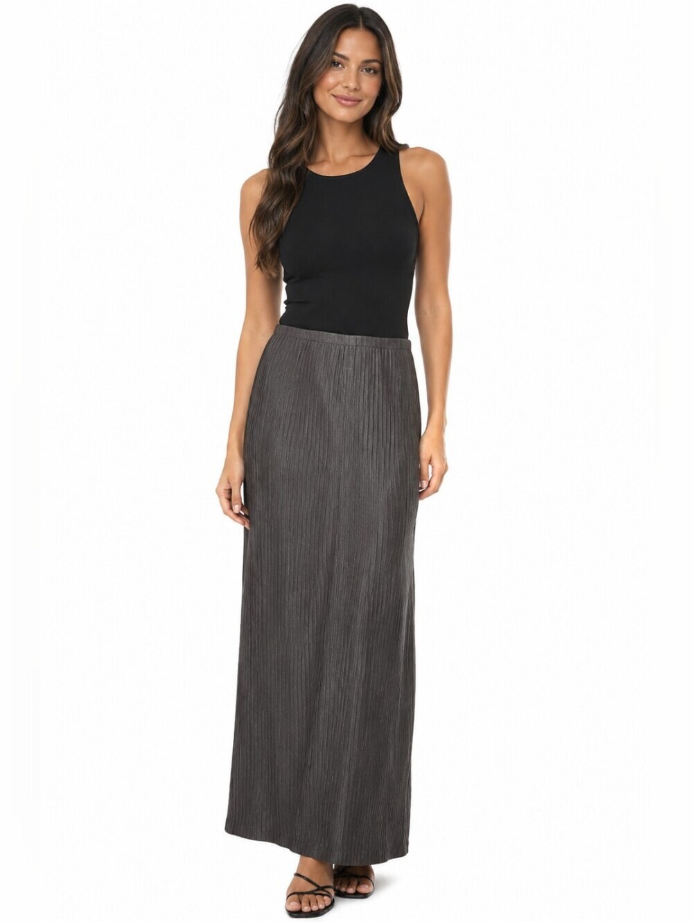Adeco Women's Long Gray Ribbed Maxi Skirt Size 8 boho lagenlook